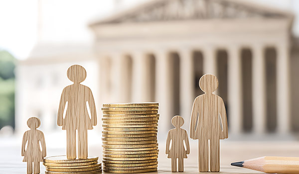 erbschaftssteuer Wooden Family and Money Coins