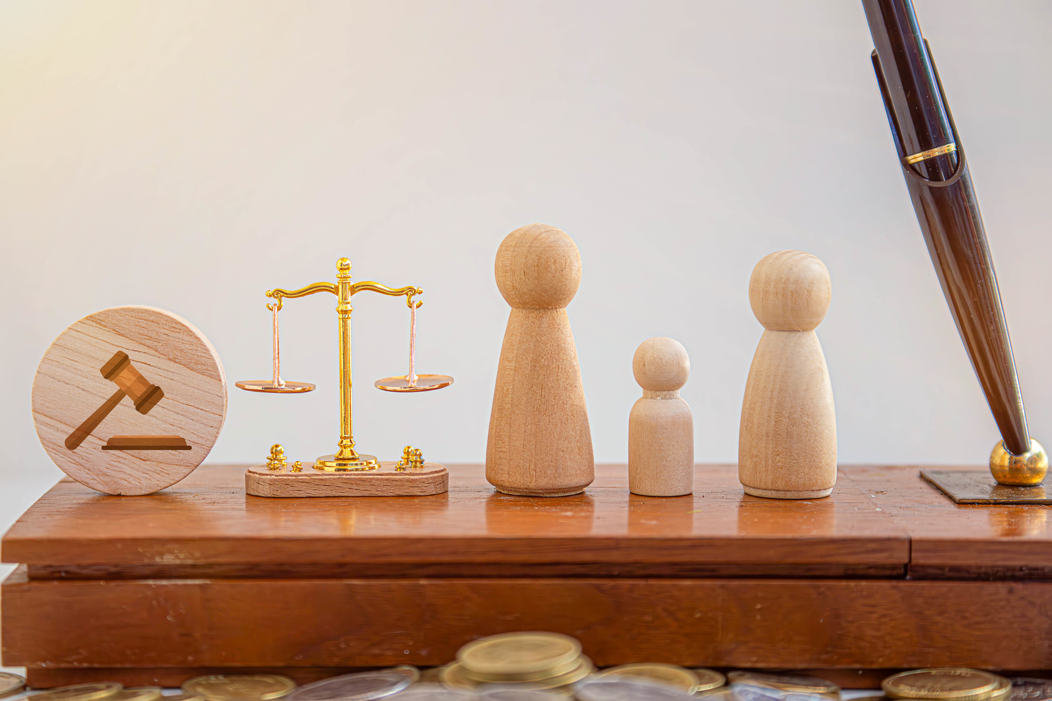 judge and scales of justice in background. Family law, court, divorce, child custody concept judge and scales of justice in background. Family law, court, divorce, child custody concept